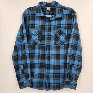 Hurley Mens Ultra Soft Button Front Shirt Size Medium Blue Plaid Flannel